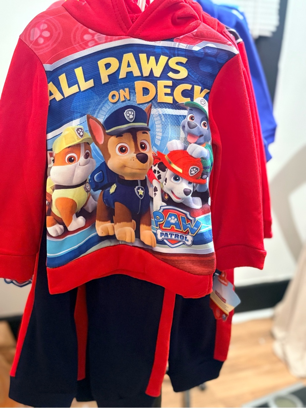 Paw Patrol Red & Blue Hooded Sweatshirt Set with Character Graphic